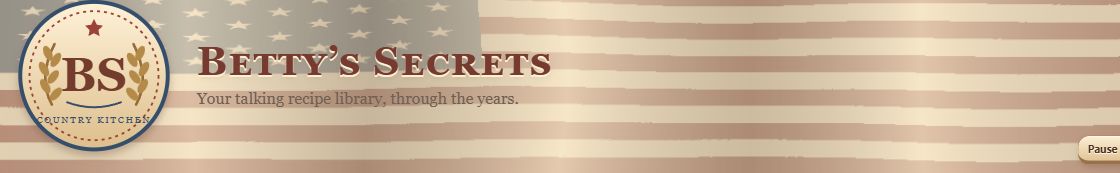 Betty’s Secrets country kitchen banner, with its original wheat logo and American flag
